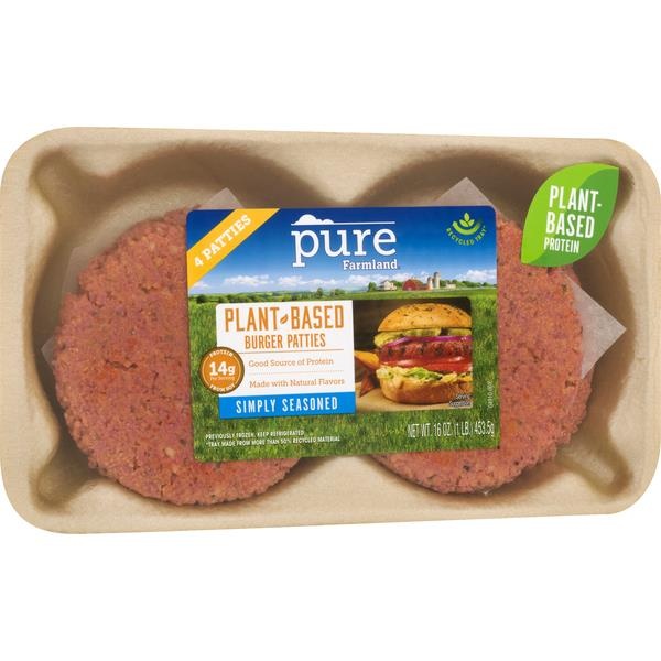 slide 1 of 1, Pure Farmland Pure Plant Based Simply Seasoned Burger Patties, 16 oz