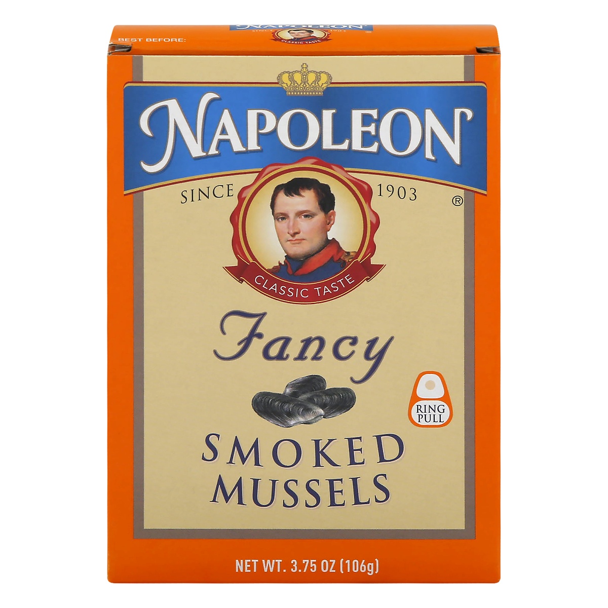 slide 1 of 1, Napoleon Smoked Mussels, 3.66 oz