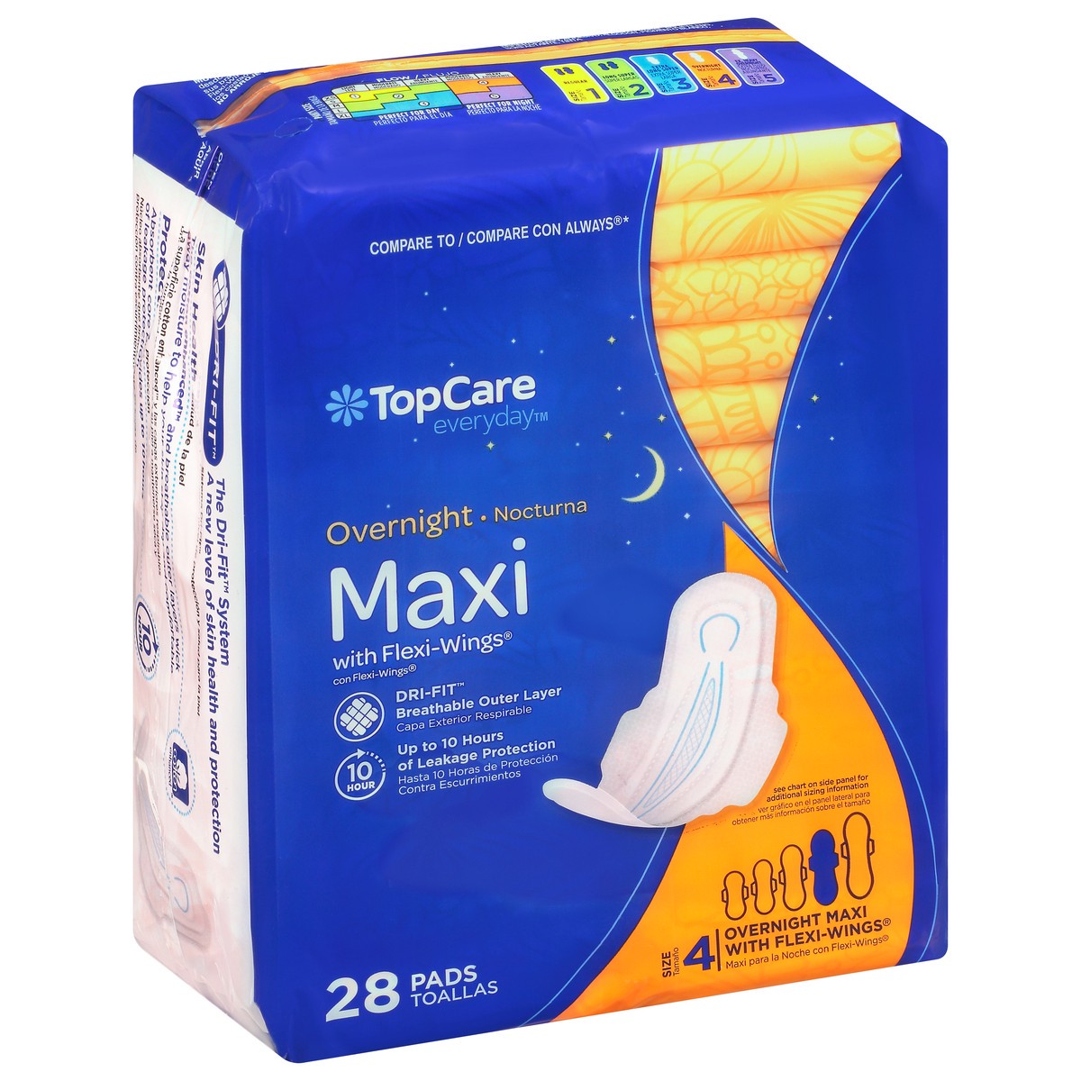 slide 6 of 9, TopCare Everyday Size 4 Overnight Maxi Pads with Flexi-Wings 28 ea, 28 ct