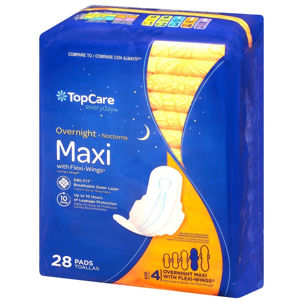 slide 2 of 9, TopCare Everyday Size 4 Overnight Maxi Pads with Flexi-Wings 28 ea, 28 ct