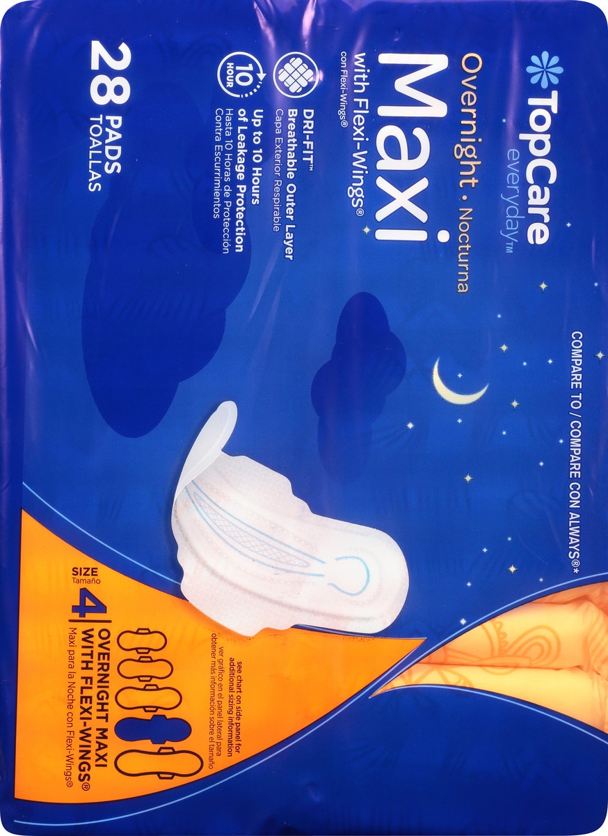 slide 3 of 9, TopCare Everyday Size 4 Overnight Maxi Pads with Flexi-Wings 28 ea, 28 ct