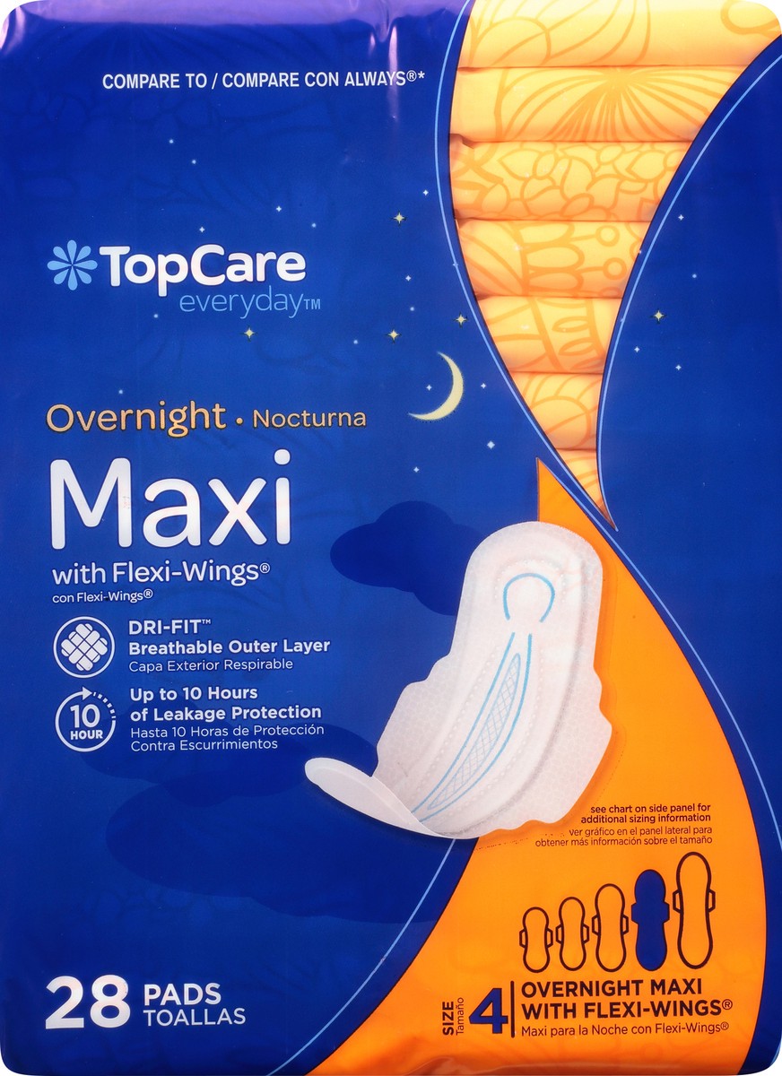 slide 7 of 9, TopCare Everyday Size 4 Overnight Maxi Pads with Flexi-Wings 28 ea, 28 ct