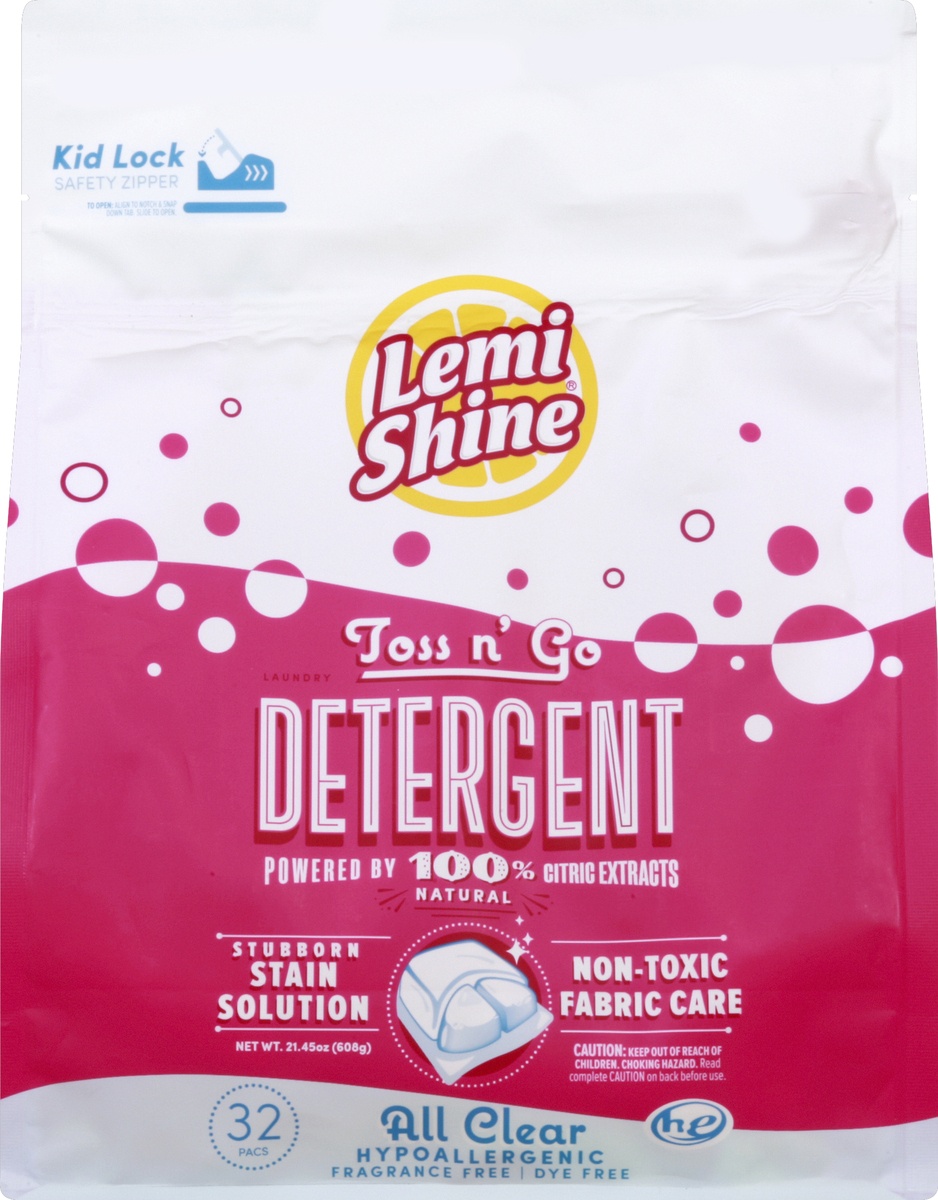 slide 4 of 4, Lemi Shine All Clear HypoallerGenic HE Laundry Detergent Pods, 32 ct