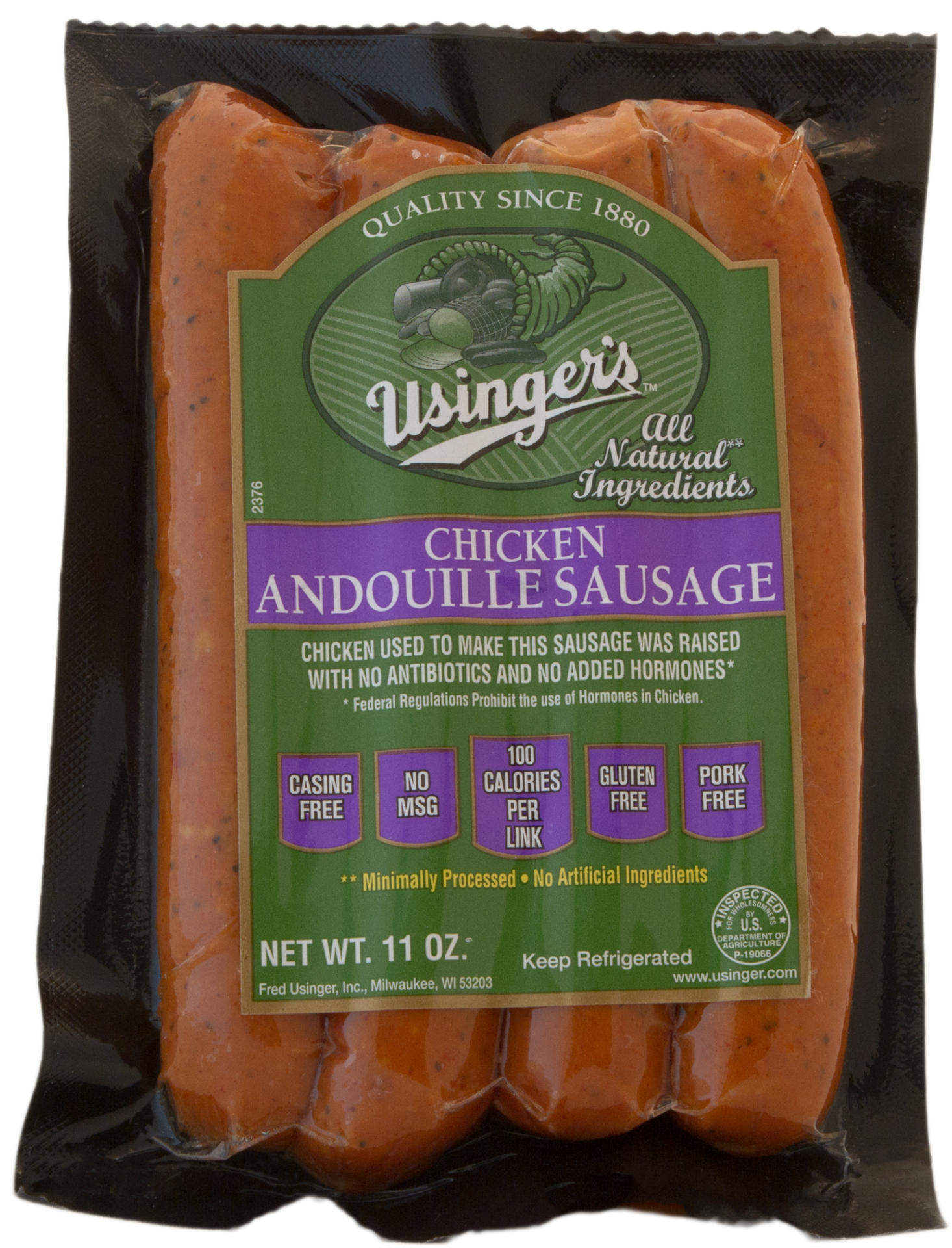 slide 1 of 1, USINGERS Usinger All Natural Smoked Chicken Andouille, 11 oz