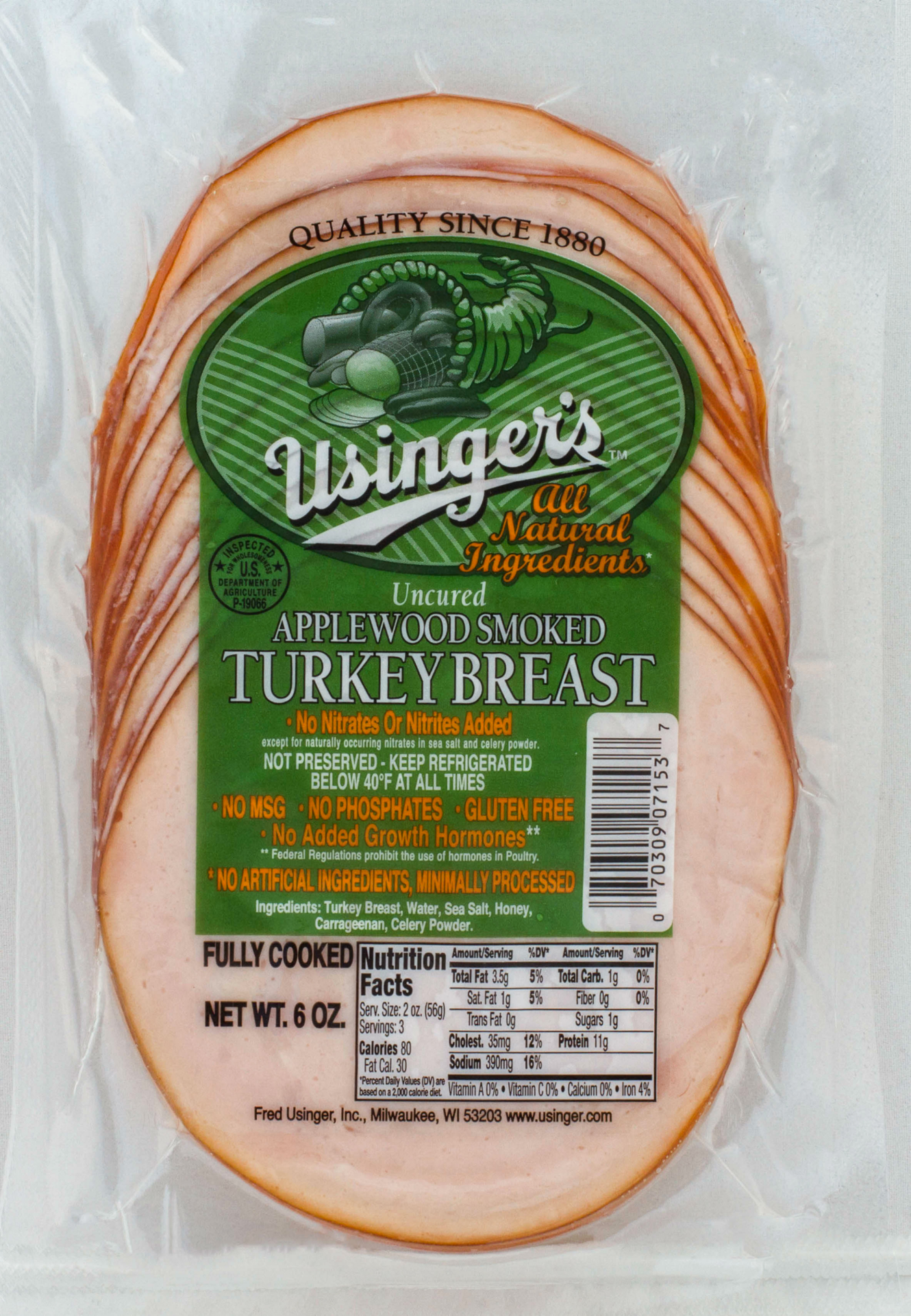 slide 1 of 1, Usinger's All Natural Applewood Smoked Turkey Breast, 6 oz