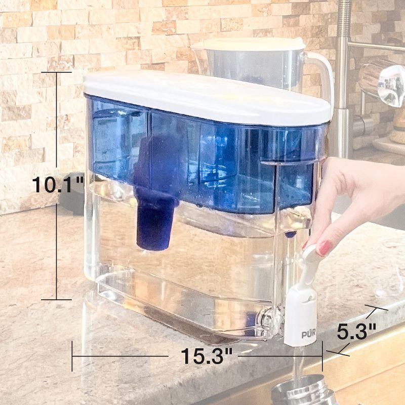 slide 7 of 17, PUR Filtration PUR Classic 30-Cup Water Dispenser Filtration System - Blue/White: BPA-Free, Filters Chlorine & Mercury, 40-Day Filter Life, 1 ct