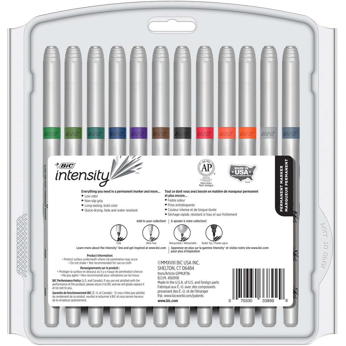 slide 16 of 21, BIC Intensity Permanent Marker, Ultra Fine Point, Assorted Colors, 36 ct