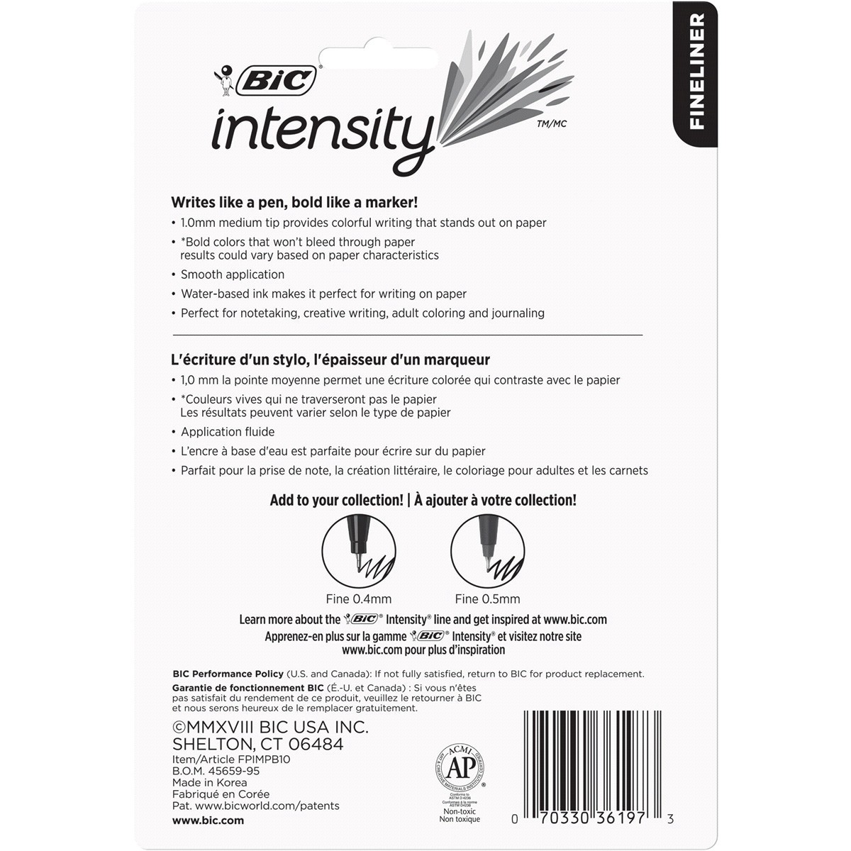 slide 17 of 21, BIC Intensity Medium Fineliner Marker Pen, 1.0mm, Assorted Colors, 10 ct