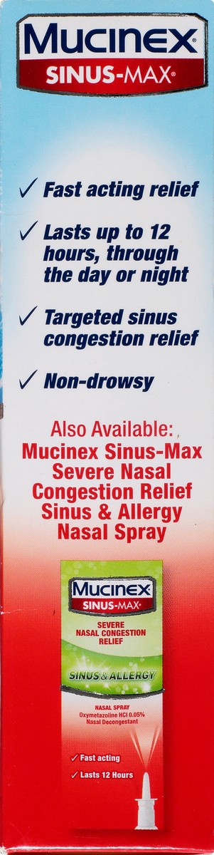 slide 8 of 9, Mucinex Sinus-Max Severe Nasal Congestion Relief Clear & Cool Nasal Spray, 0.75 fl. oz., Lasts 12 Hours, Fast Acting, Cooling Menthol Flavor, 0.75 fl oz