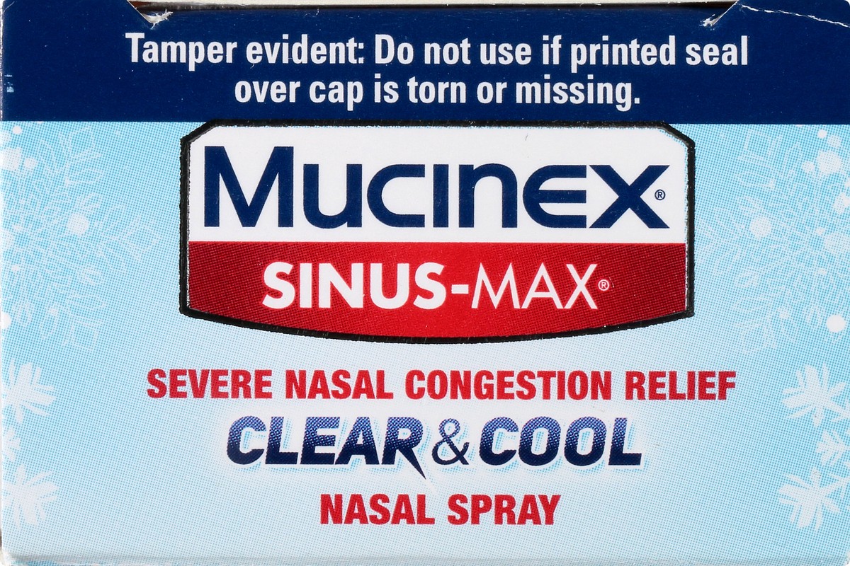 slide 9 of 9, Mucinex Sinus-Max Severe Nasal Congestion Relief Clear & Cool Nasal Spray, 0.75 fl. oz., Lasts 12 Hours, Fast Acting, Cooling Menthol Flavor, 0.75 fl oz