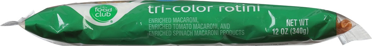 slide 8 of 11, Food Club Enriched Macaroni, Tomato, And Spinach Macaroni Product, Tri-color Rotini, 12 oz