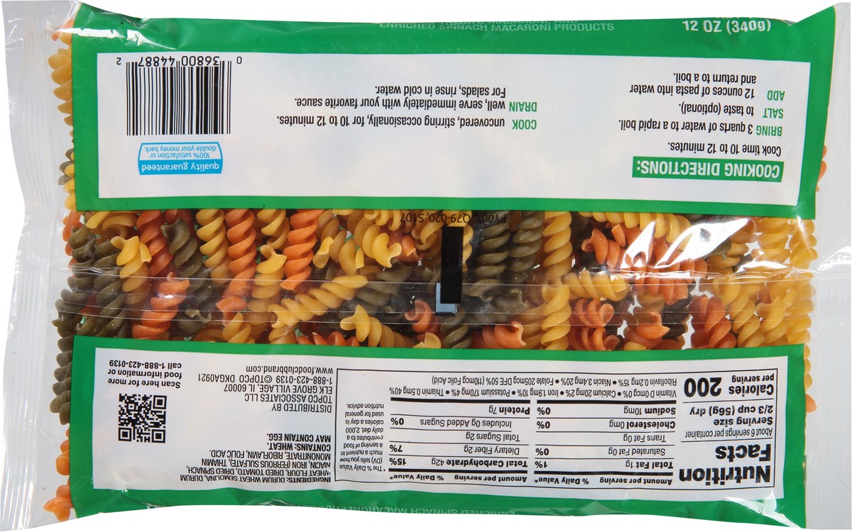 slide 10 of 11, Food Club Enriched Macaroni, Tomato, And Spinach Macaroni Product, Tri-color Rotini, 12 oz