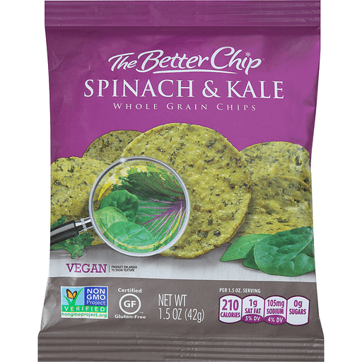 slide 1 of 3, The Better Chip Spinach & Kale Whole Grain Chips, 1.5 oz