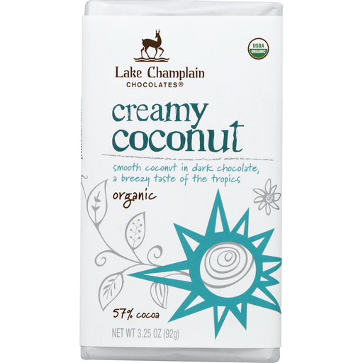 slide 2 of 2, Lake Champlain Chocolates Bar Dark Chocolate Creamy Coconut 55% Cocoa Organic, 3.25 oz