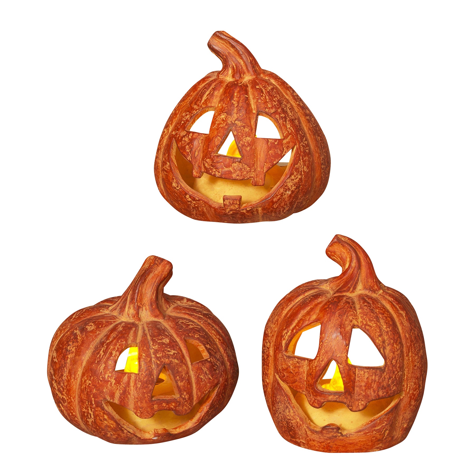 slide 1 of 1, Terra Ctta Pumpkin with Led Candle, 1 ct