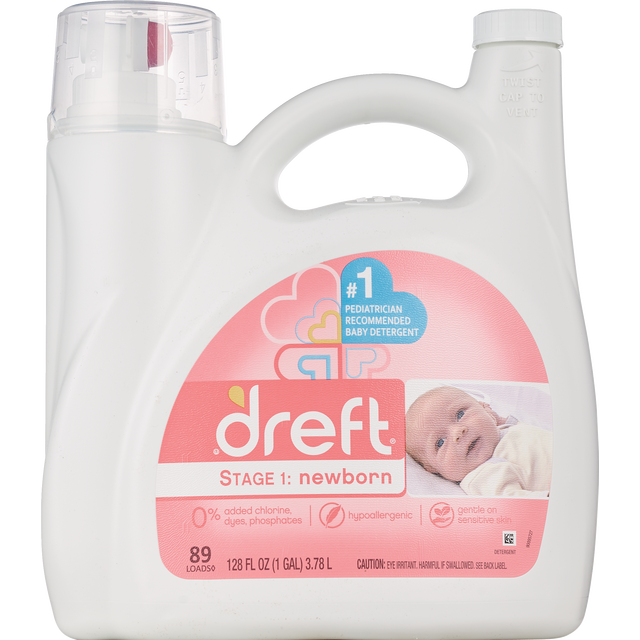 slide 1 of 1, Dreft Stage 1 Newborn Baby Liquid Laundry Detergent, Gentle on Sensitive Skin, HE Compatible, 105 loads, 115 oz