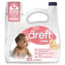 Dreft Liquid Laundry Detergent for Babies, tackles 100% of common baby stains, Unscented Laundry Detergent, 105 fl oz, 80 Loads