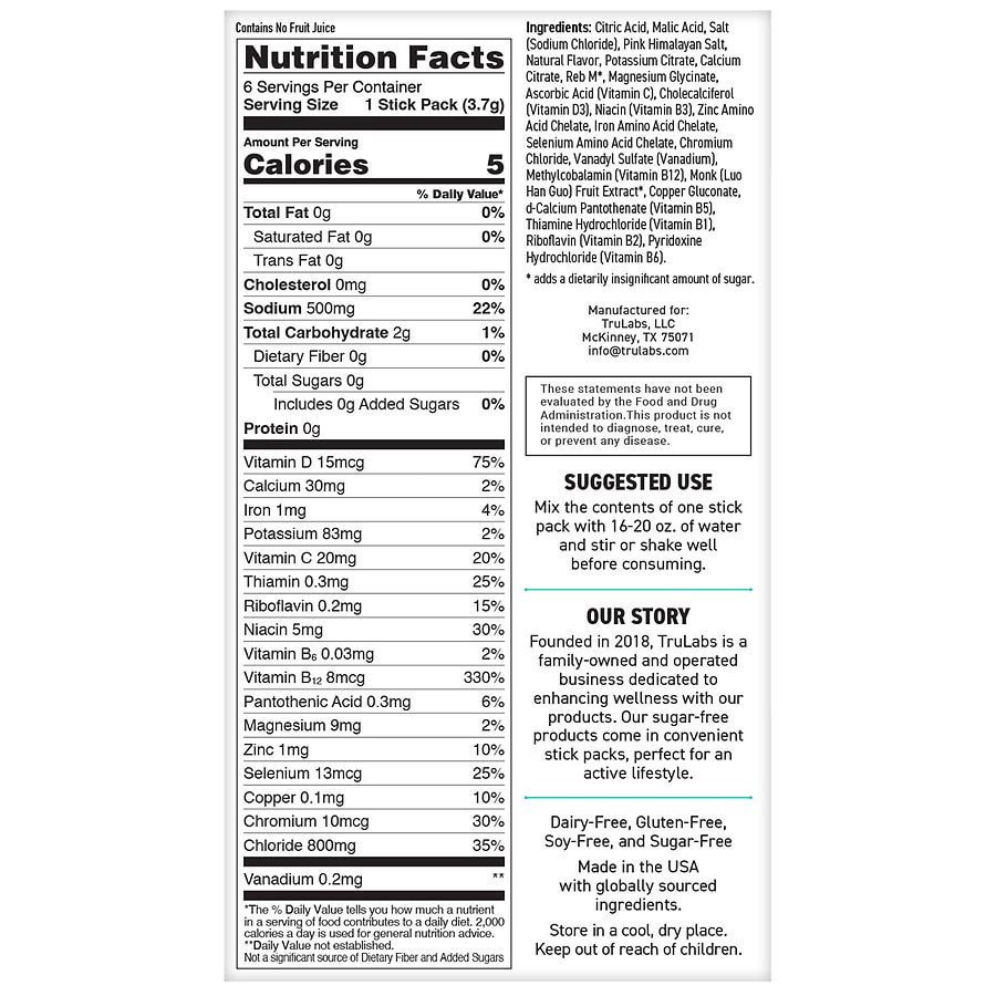 slide 4 of 4, TruLabs Hydrate Electrolyte Drink Mix, 0.13 oz x 6 ct