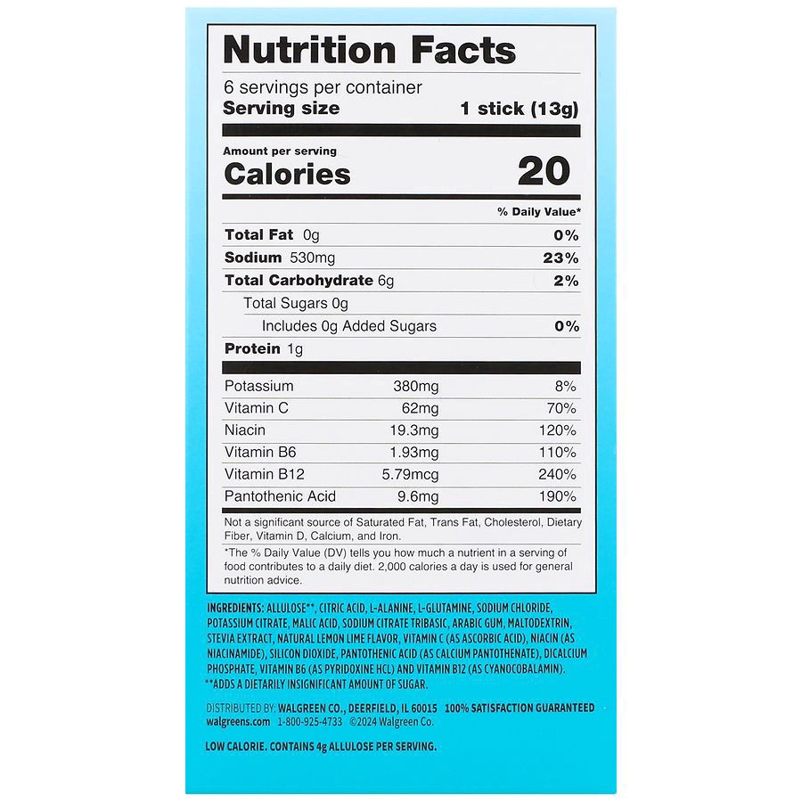 slide 3 of 5, Walgreens Sugar Free Hydration Plus Electrolyte Drink Mix Stick Packs Lemon-Lime, 0.46 oz x 6 ct
