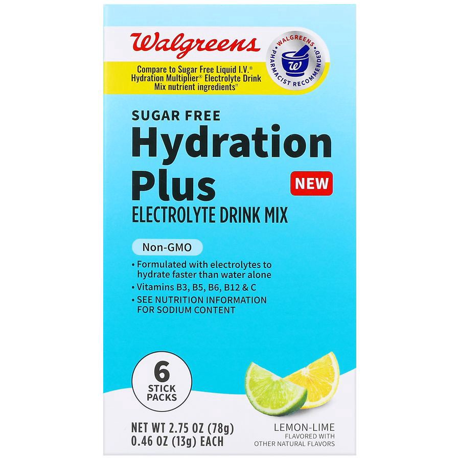 slide 1 of 5, Walgreens Sugar Free Hydration Plus Electrolyte Drink Mix Stick Packs Lemon-Lime, 0.46 oz x 6 ct