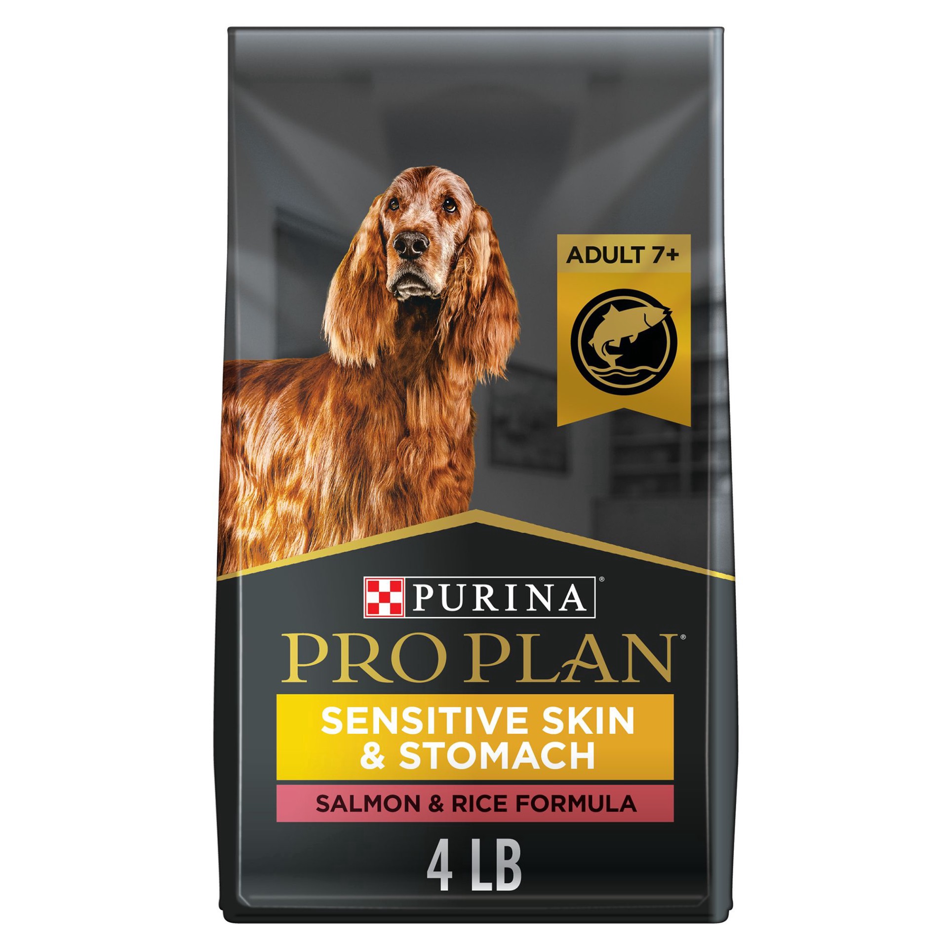 slide 1 of 1, Purina Pro Plan Sensitive Skin and Stomach Dry Dog Food Senior Adult 7 Plus Salmon and Rice Formula, 4 lb