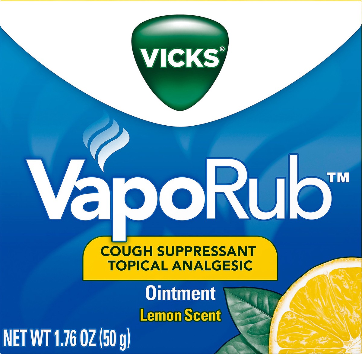 slide 2 of 7, Vicks VapoRub, Lemon Scent, Cough Suppressant, Topical Chest Rub & Analgesic Ointment, Medicated Vicks Vapors, Relief from Cough Due to Cold, Aches & Pains, 1.76oz, 1.76 oz