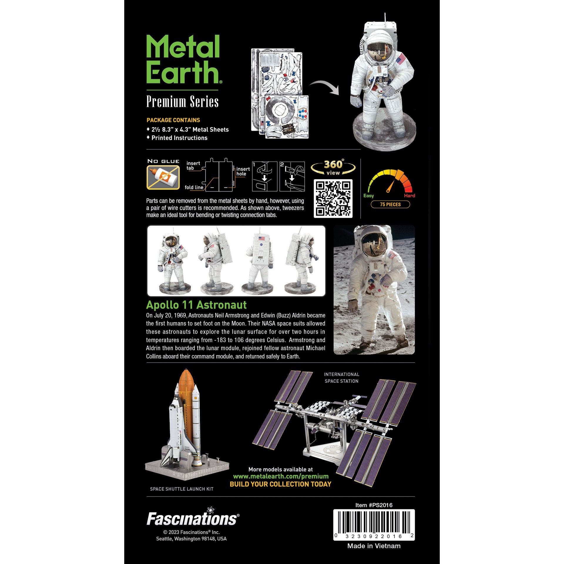 slide 9 of 14, Fascinations Metal Earth Premium Series Apollo 11 Astronaut Steel Model Kit, 3 in x 3 in x 5.3 in