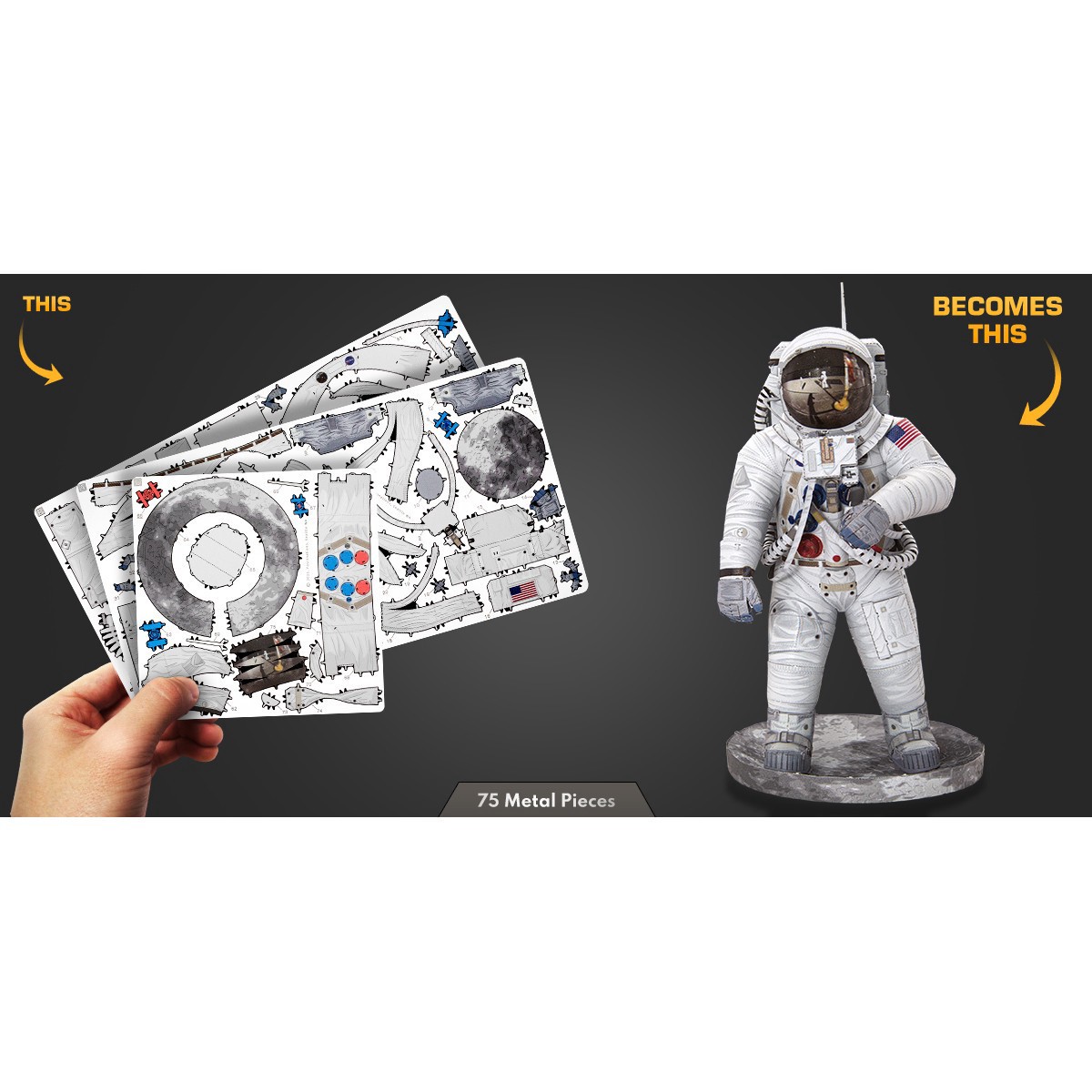 slide 8 of 14, Fascinations Metal Earth Premium Series Apollo 11 Astronaut Steel Model Kit, 3 in x 3 in x 5.3 in