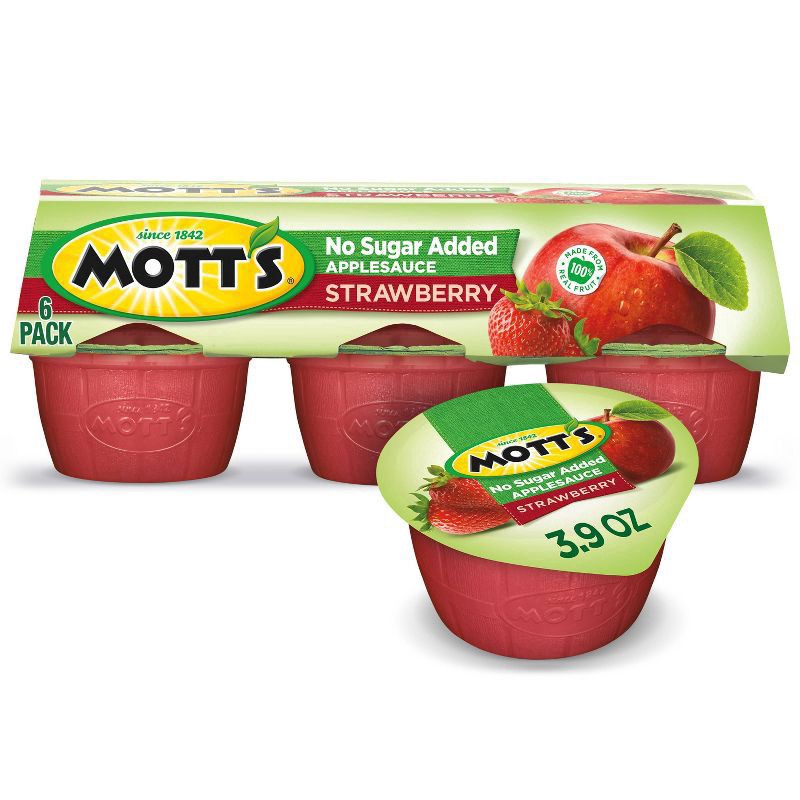 slide 1 of 3, Mott's No Sugar Added Strawberry Applesauce, 3.9 oz cups, 6 count, 6 ct