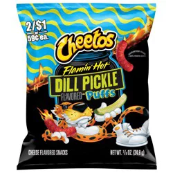 Cheetos Puffs Flamin' Hot Dill Pickle Flavored Snacks - 7/8 oz