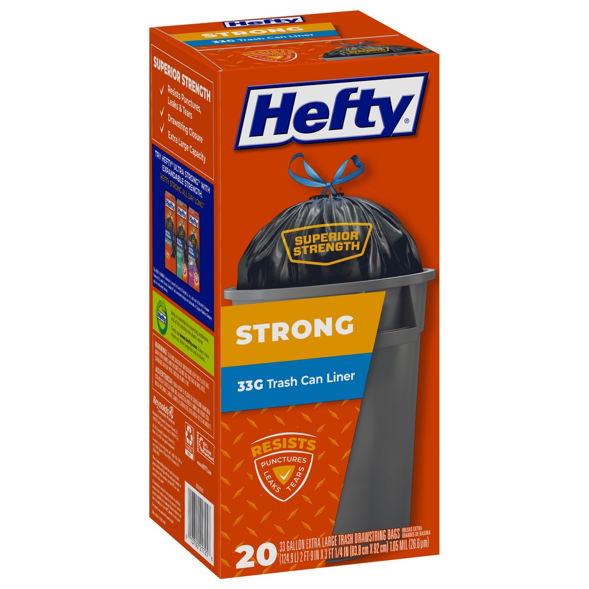 slide 10 of 14, Hefty Strong 33 Gallon Extra Large Trash Drawstring Bags 20 ea, 20 ct