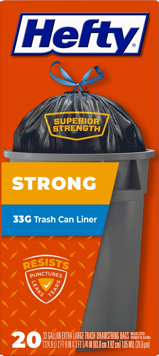 slide 4 of 14, Hefty Strong 33 Gallon Extra Large Trash Drawstring Bags 20 ea, 20 ct