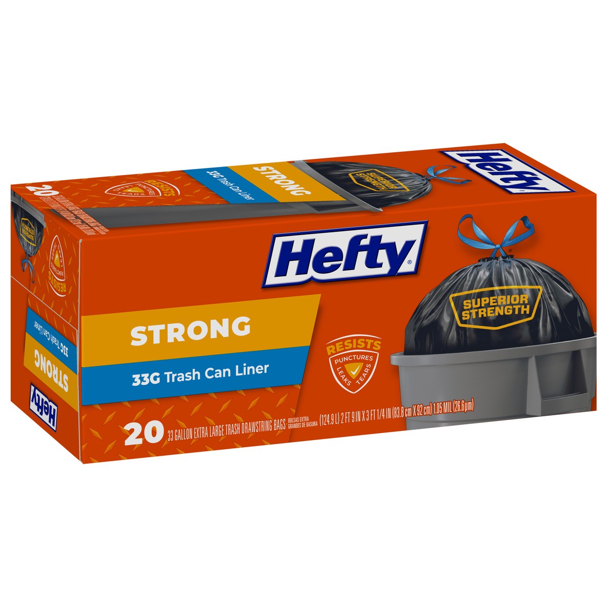 slide 14 of 14, Hefty Strong 33 Gallon Extra Large Trash Drawstring Bags 20 ea, 20 ct