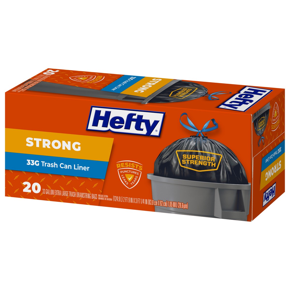 slide 12 of 14, Hefty Strong 33 Gallon Extra Large Trash Drawstring Bags 20 ea, 20 ct