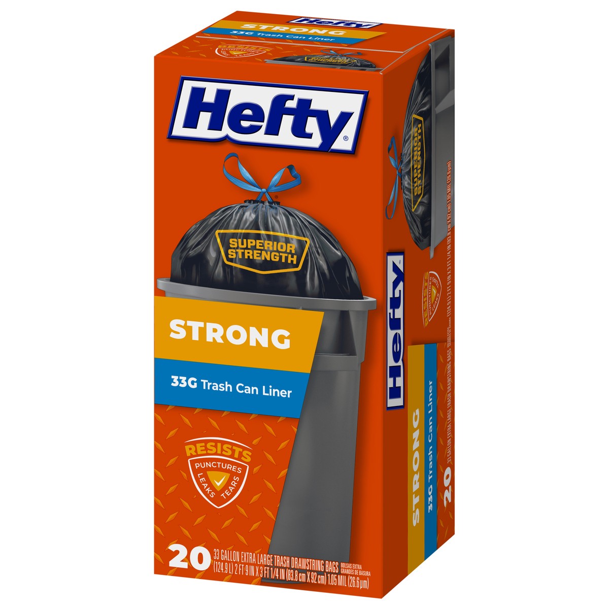 slide 13 of 14, Hefty Strong 33 Gallon Extra Large Trash Drawstring Bags 20 ea, 20 ct