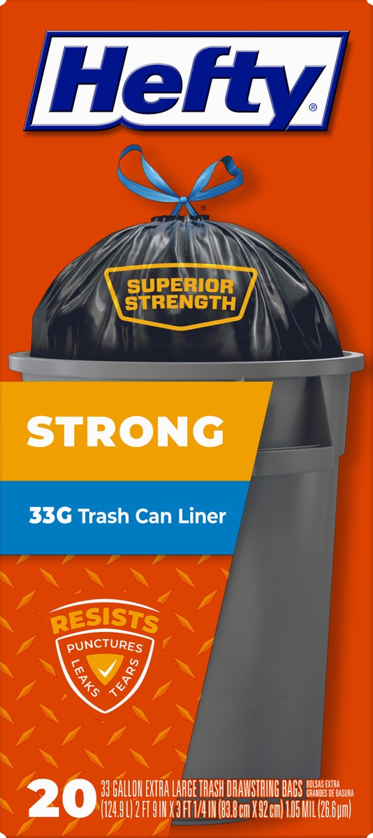 slide 8 of 14, Hefty Strong 33 Gallon Extra Large Trash Drawstring Bags 20 ea, 20 ct