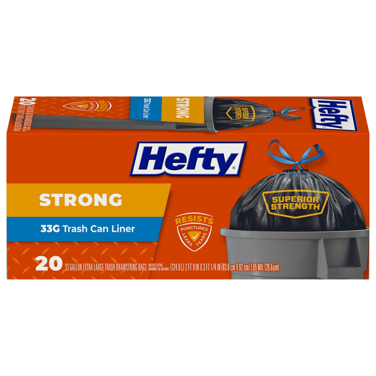 slide 2 of 14, Hefty Strong 33 Gallon Extra Large Trash Drawstring Bags 20 ea, 20 ct