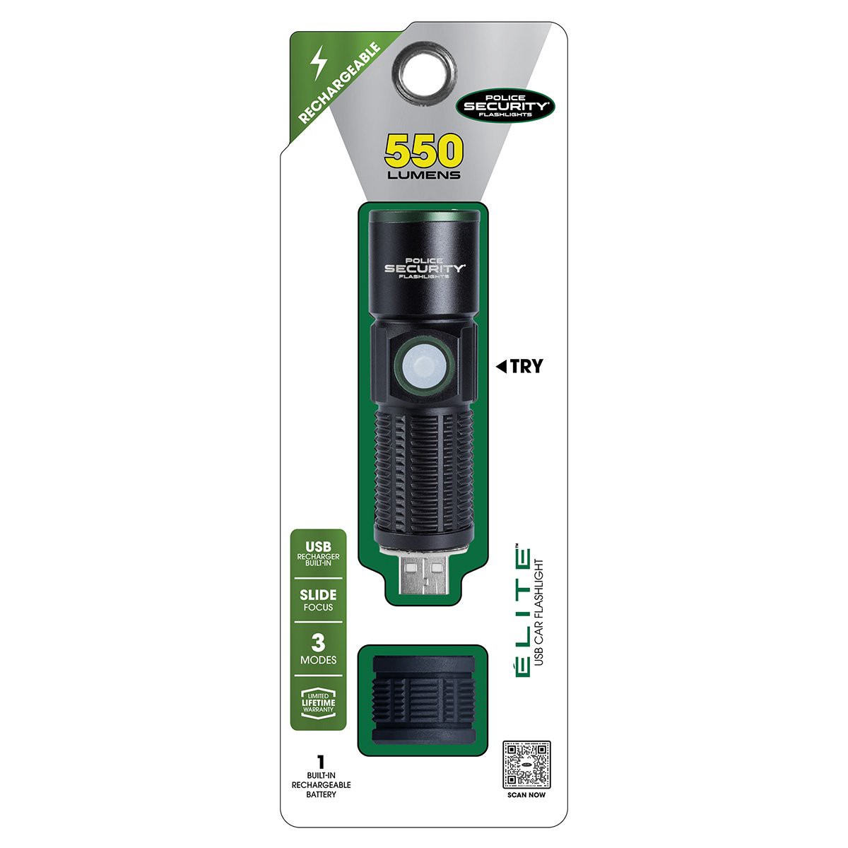 slide 1 of 1, Police Security Elite 550 Lumen USB Car Flashlight, 1 ct