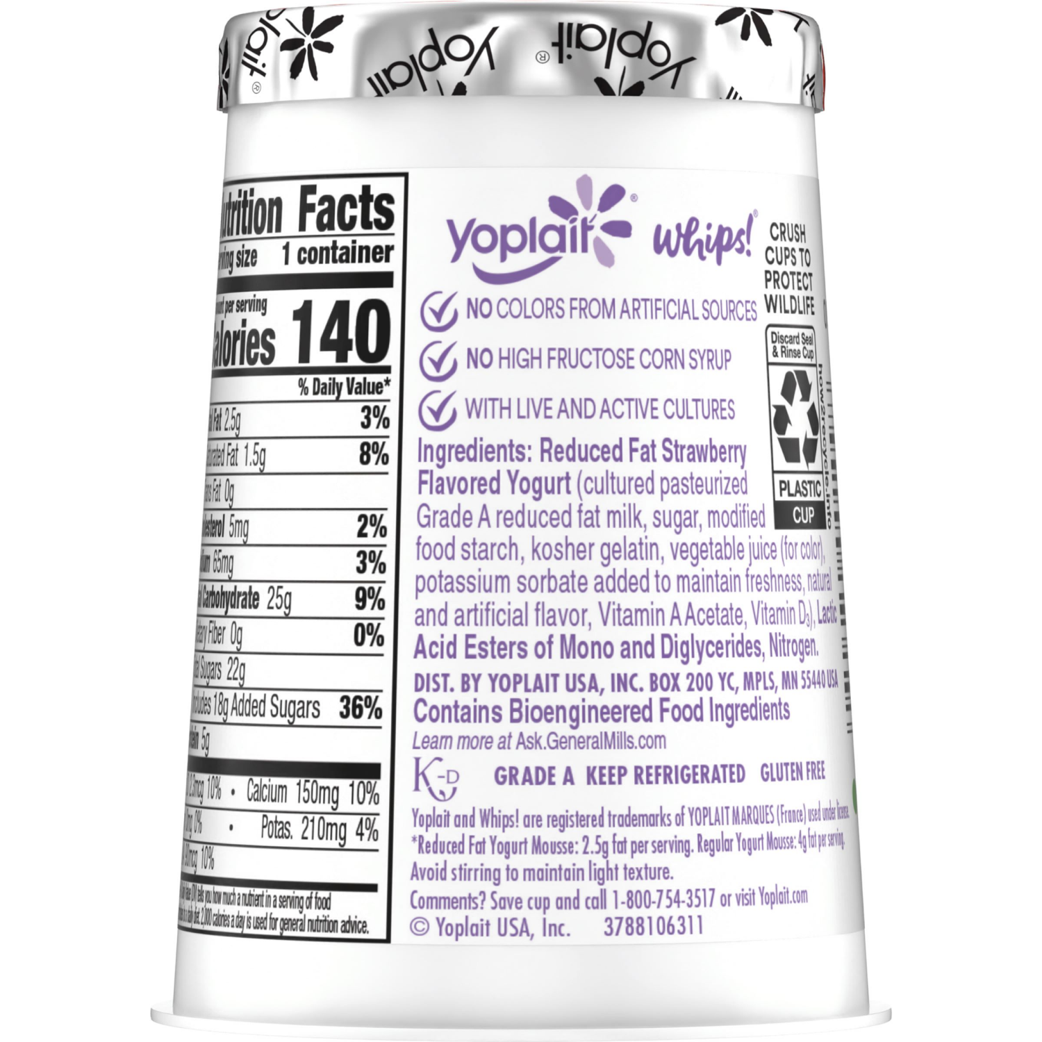 slide 2 of 6, Yoplait Whips Reduced Fat Yogurt Mousse, Strawberry Mist Flavored, Gluten Free Snack, 4 OZ Yogurt Cup, 4 oz