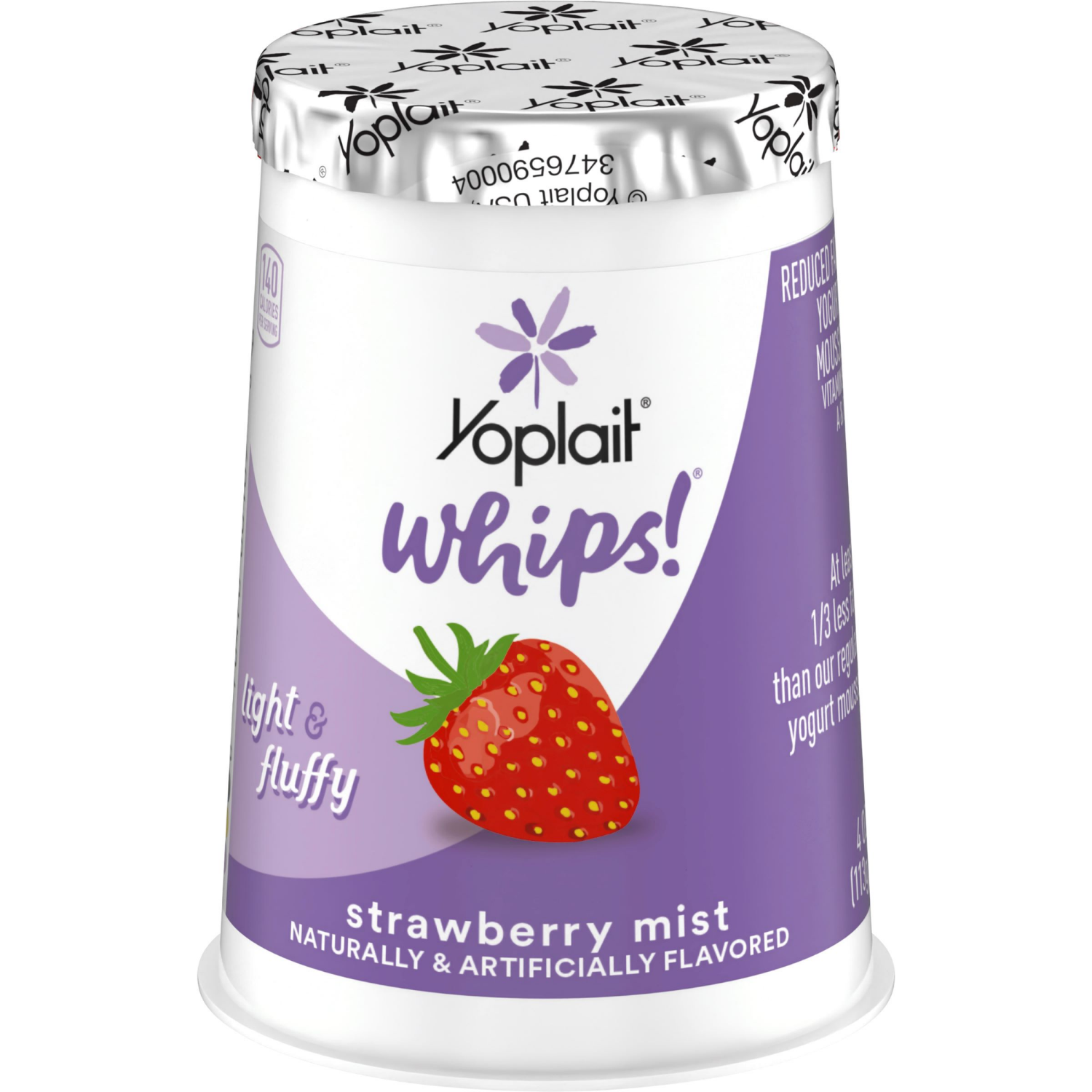 slide 1 of 6, Yoplait Whips Reduced Fat Yogurt Mousse, Strawberry Mist Flavored, Gluten Free Snack, 4 OZ Yogurt Cup, 4 oz
