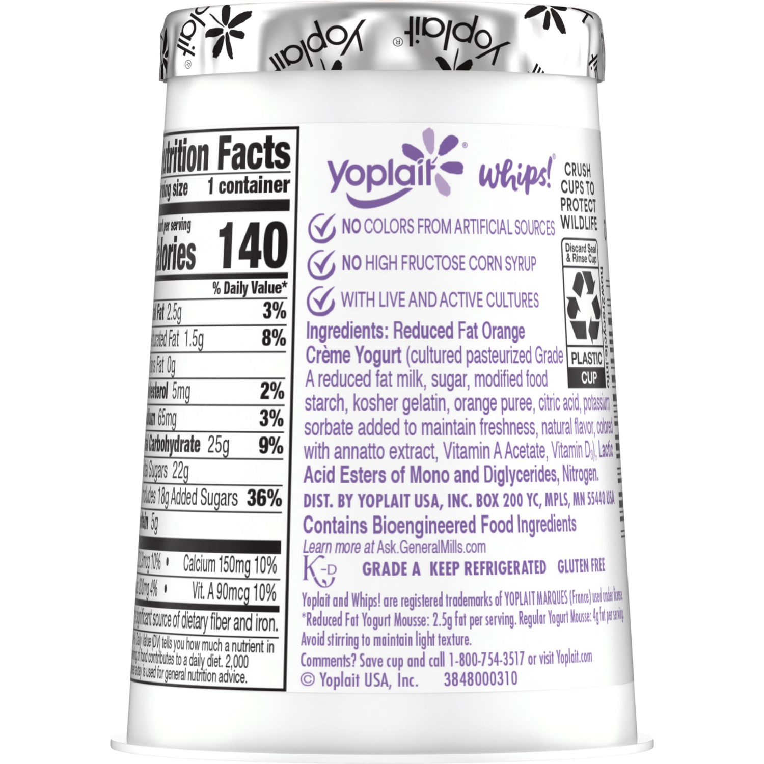 slide 2 of 6, Yoplait Whips Lowfat Yogurt Mousse, Orange Creme Flavored, Gluten Free Snack, 4 OZ Yogurt Cup, 4 oz