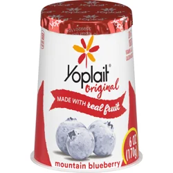 Yoplait Original Low Fat Mountain Blueberry Yogurt Cup, Made with Real Fruit, 6 oz