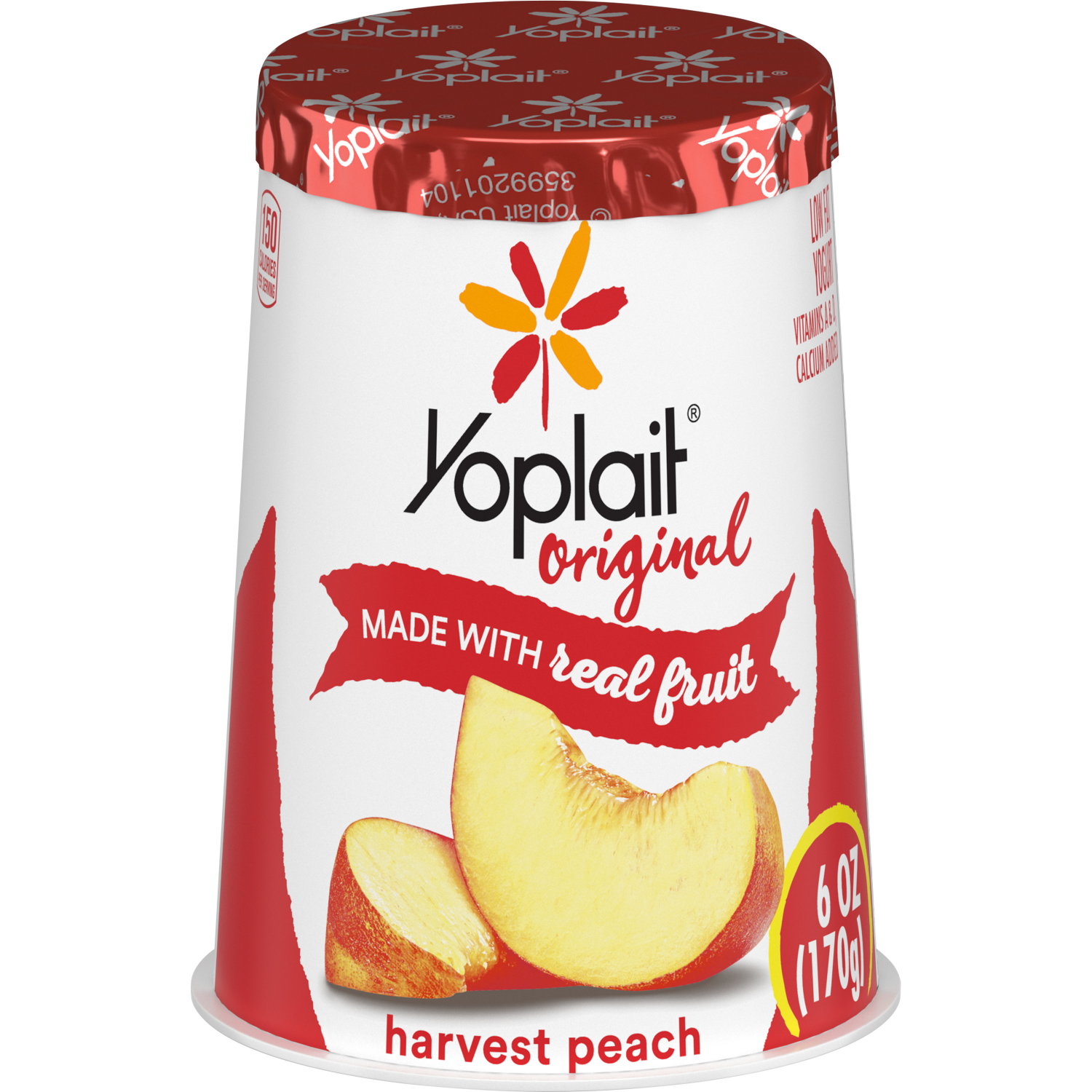 slide 1 of 4, Yoplait Original Low Fat Harvest Peach Yogurt Cup, Made with Real Fruit, 6 oz, 6 oz
