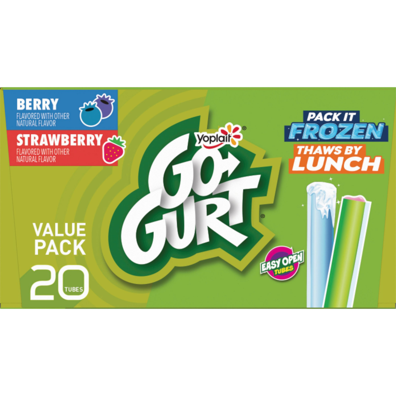 slide 3 of 5, Go-GURT Berry and Strawberry Kids Fat Free Yogurt Variety Pack, Gluten Free, 2 oz Yogurt Tubes (20 Count), 20 ct