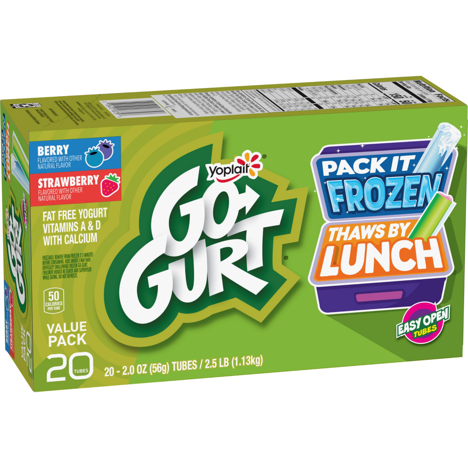 slide 4 of 5, Go-GURT Berry and Strawberry Kids Fat Free Yogurt Variety Pack, Gluten Free, 2 oz Yogurt Tubes (20 Count), 20 ct