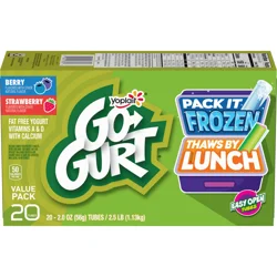 Go-GURT Berry and Strawberry Kids Fat Free Yogurt Variety Pack, Gluten Free, 2 oz Yogurt Tubes (20 Count)