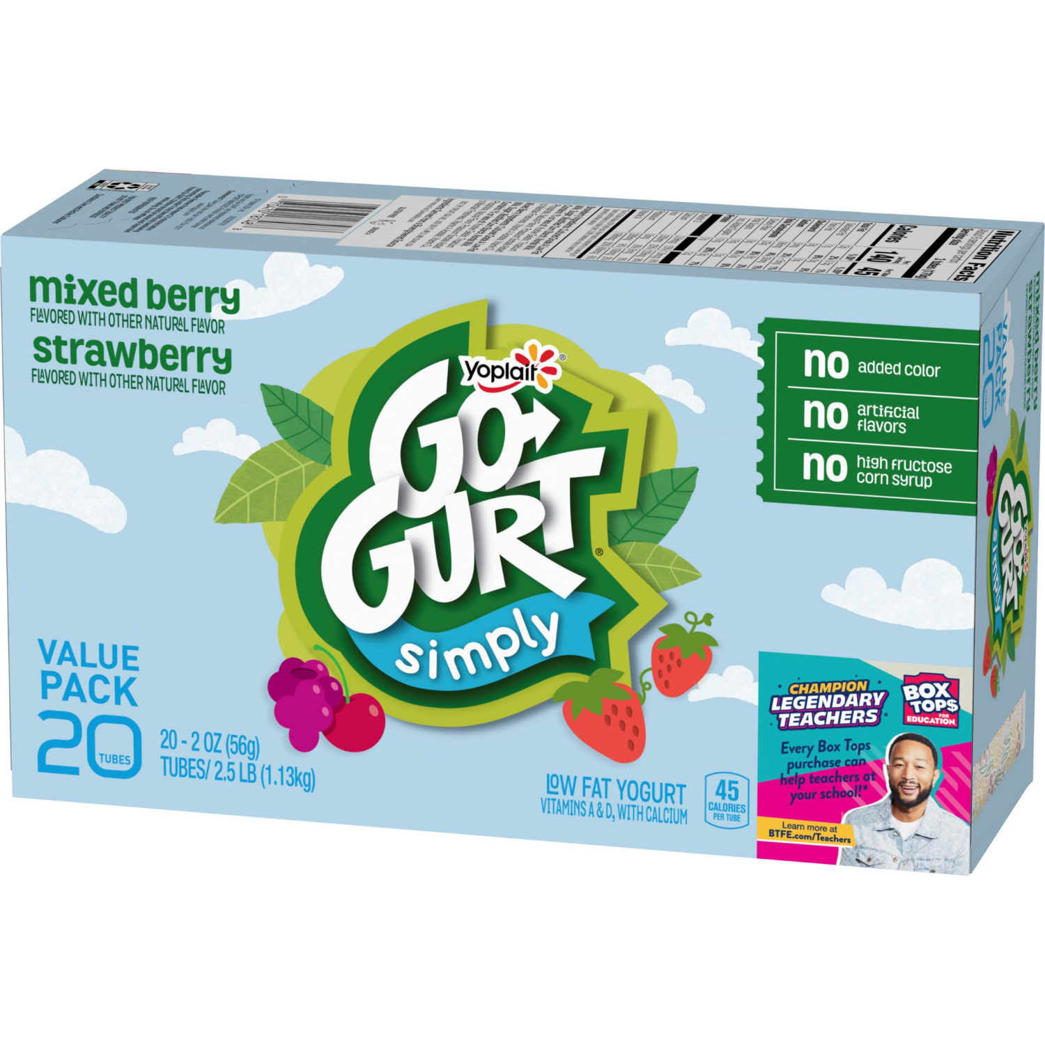 slide 3 of 3, Go-Gurt Simply Go-GURT Strawberry and Mixed Berry Kids Low Fat Yogurt Variety Pack, Gluten Free, 2 oz Yogurt Tubes (20 Count), 20 ct