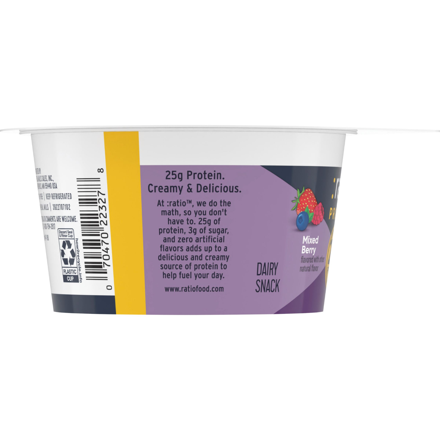 slide 2 of 4, :ratio 25g Protein Mixed Berry Dairy Snack, 5.3 oz