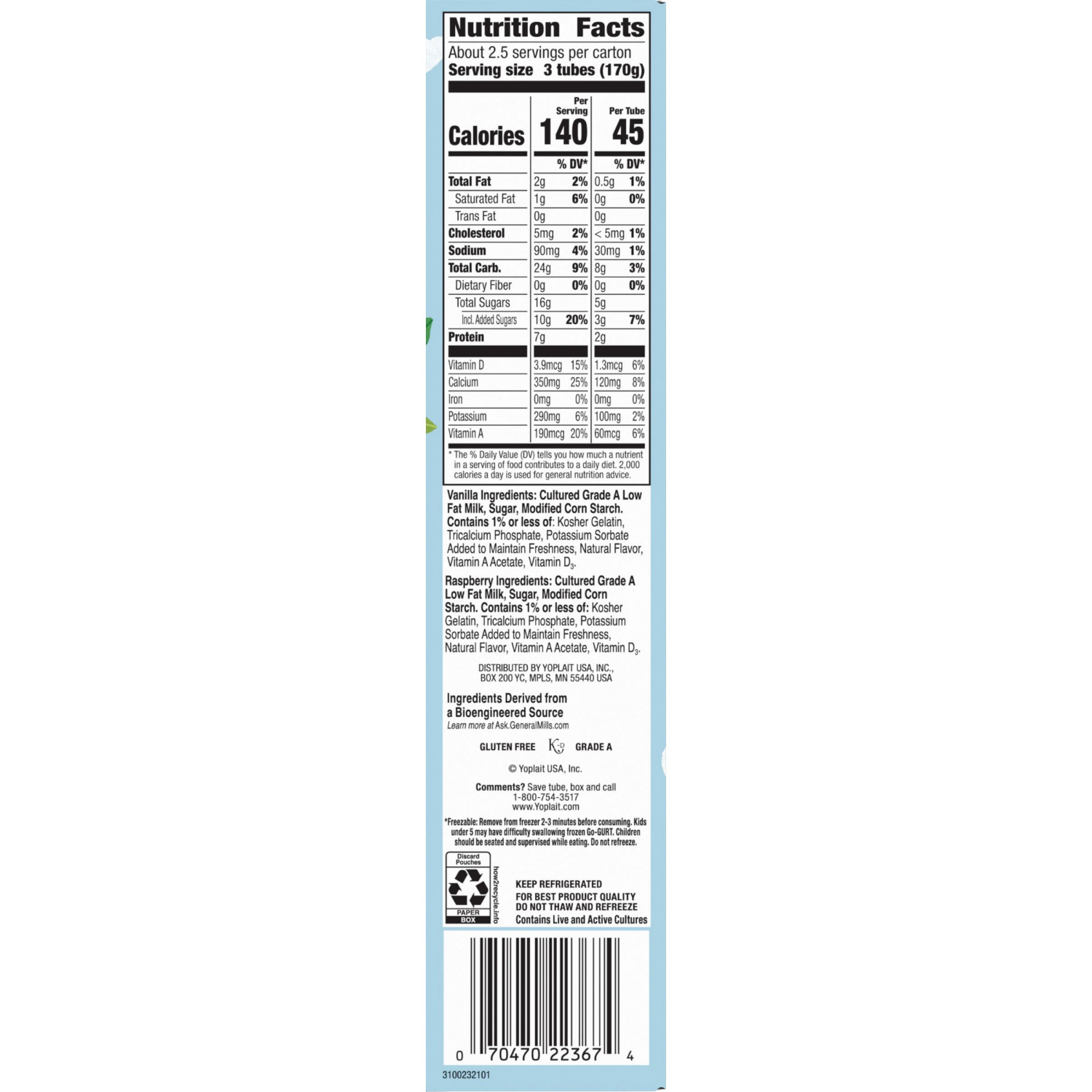 slide 2 of 2, Go Gurt Vanilla And Raspberry Kids Low Fat Yogurt Tubes, 8 ct; 2 oz
