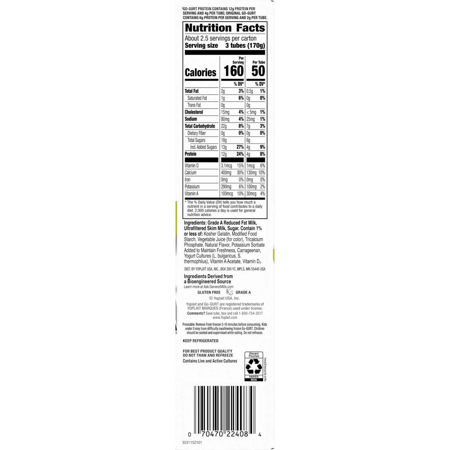 slide 4 of 4, Go-Gurt Protein Strawberry Yogurt Tubes, 8-2 Oz Tubes, 16 oz